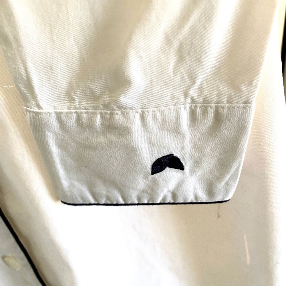 Petite Plume Women's White 100% Cotton Button-Down Nightshirt Navy Piping M - Picture 4 of 6